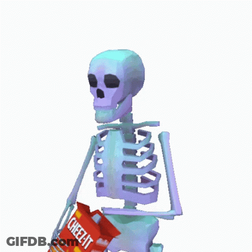 Skeleton Holding Cheez Bag GIF