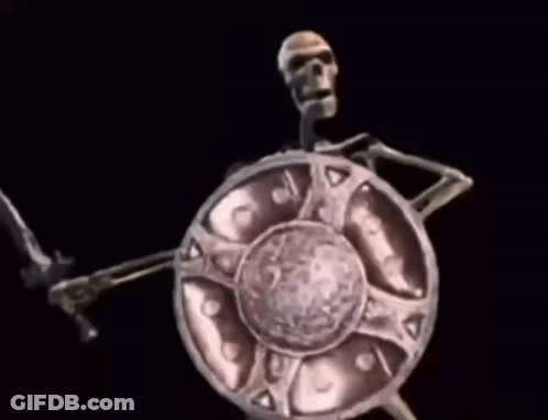 Skeleton Holding Shield And Sword GIF