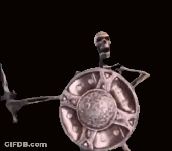Skeleton Holding Shield With Skull GIF