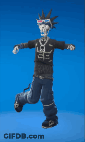 Skeleton In 3D Glasses And Mohawk Jumping GIF
