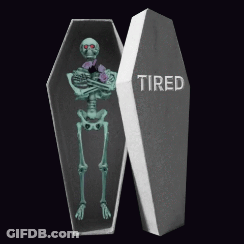 Skeleton In Coffin Saying Tired GIF