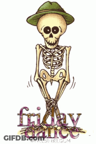 Skeleton In Green Hat Saying Friday Dance GIF