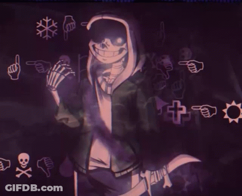 Skeleton In Hoodie Surrounded By Hand Gestures GIF