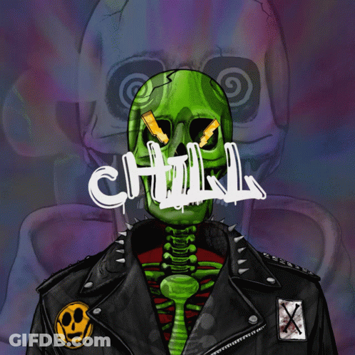 Skeleton In Leather Jacket Saying Chill GIF