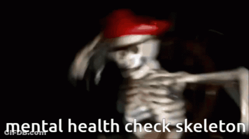 Skeleton In Santa Hat Saying Mental Health Check GIF