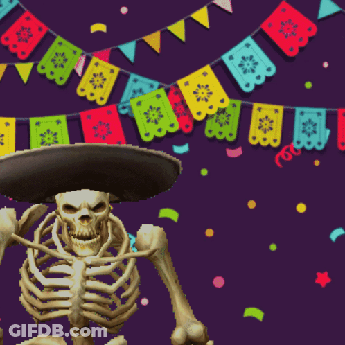 Skeleton In Sombrero Holding Fiesta GIF
