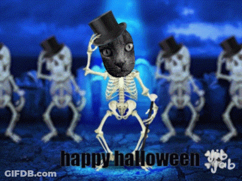 Skeleton In Top Hat With Cane Happy Halloween GIF