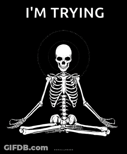 Skeleton Lotus Position Saying I'm Trying GIF