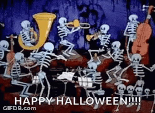 Skeleton Orchestra Playing Instruments Happy Halloween GIF