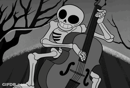 Skeleton Playing Cello With Letter S GIF