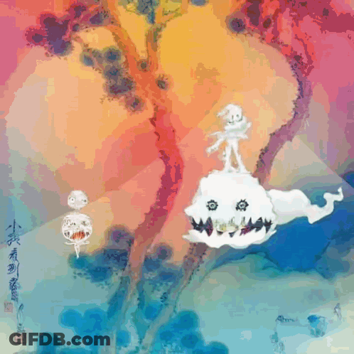 Skeleton Riding Cloud With Chinese Writing GIF