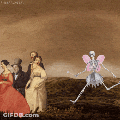 Skeleton Running Chasing Ancient People GIF