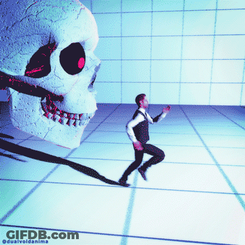 Skeleton Running Skull Chasing Man GIF