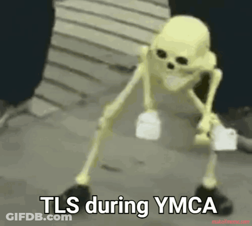 Skeleton Saying TLS During YMCA GIF