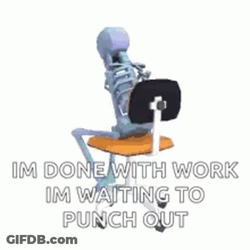 Skeleton Sitting In Chair Waiting To Punch Out GIF