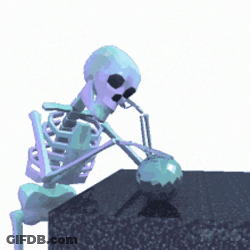 Skeleton Smoking Cigarette Looking At Ball GIF