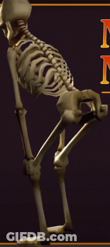 Skeleton Standing In Front Of Sign Saying NM GIF