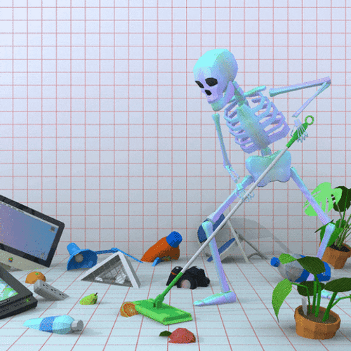 Skeleton Sweeping GIF