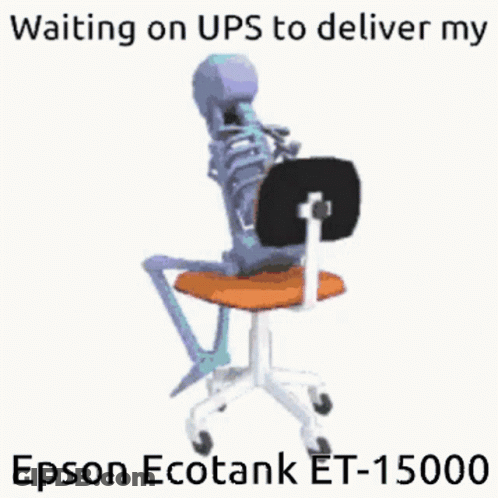 Skeleton Waiting For Epson Ecotank Delivery GIF