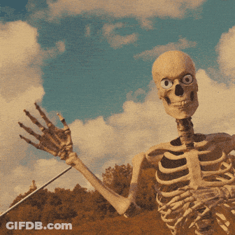 Skeleton Waving With Golf Club GIF