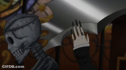 Skeleton With Crown Of Thorns Holding Sword GIF