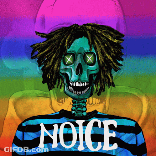 Skeleton With Dreadlocks Saying Noice GIF