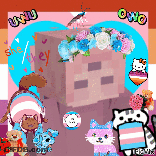 Skeleton With Flowers Text UWU OWO GIF