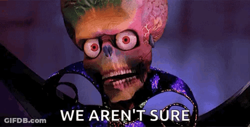 Skeleton With Glasses And Red Eyes Holding Scissors Saying We Aren't Sure GIF