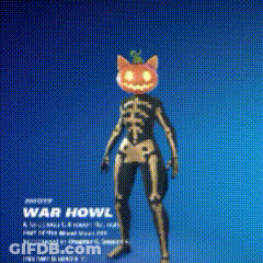 Skeleton With Pumpkin Head On Blue Background GIF