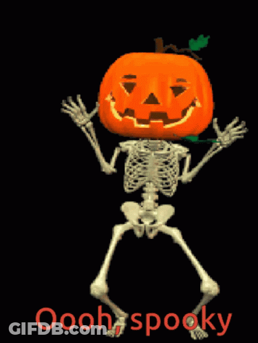 Skeleton With Pumpkin Head Saying Oooh Spooky GIF