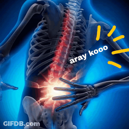 Skeleton With Red Spine Saying Aray Kooo GIF