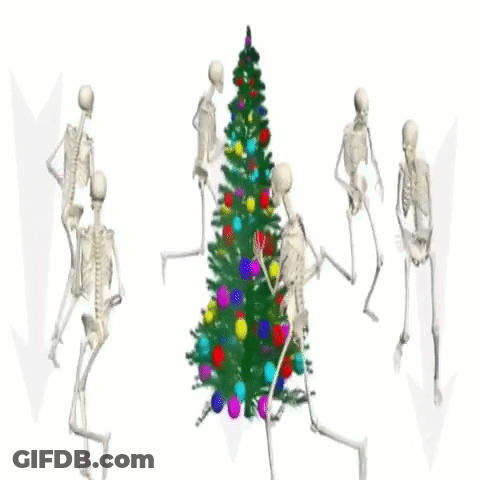 Skeletons Dancing Around Christmas Tree GIF