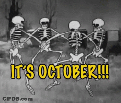 Skeletons Dancing In Cemetery It's October GIF