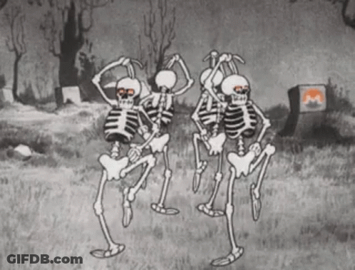 Skeletons Dancing In Field GIF