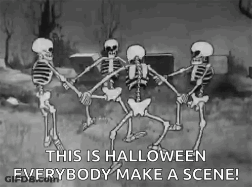 Skeletons Holding Hands In Circle In Cemetery GIF