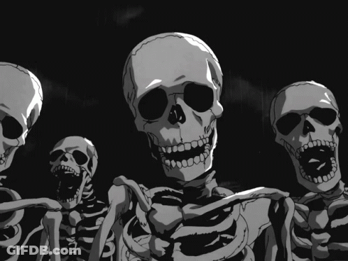 Skeletons Standing In Dark Room GIF