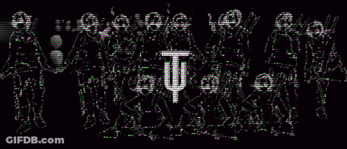 Skeletons Standing In Line With Letter T GIF