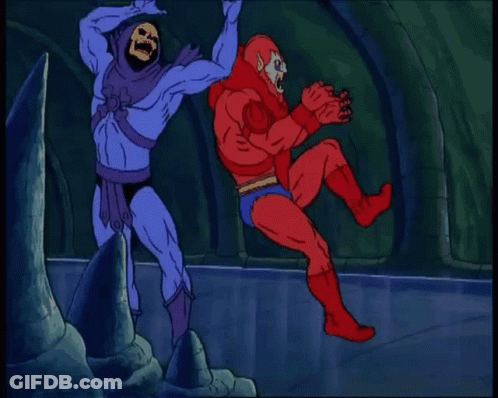 Skeletor And Bearded Man Cartoon GIF