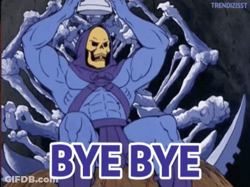 Skeletor From Masters Of The Universe In Purple Hood And Blue Outfit GIF
