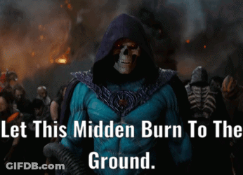 Skeletor In Front Of Crowd Saying Let This Hidden Burn To The Ground GIF