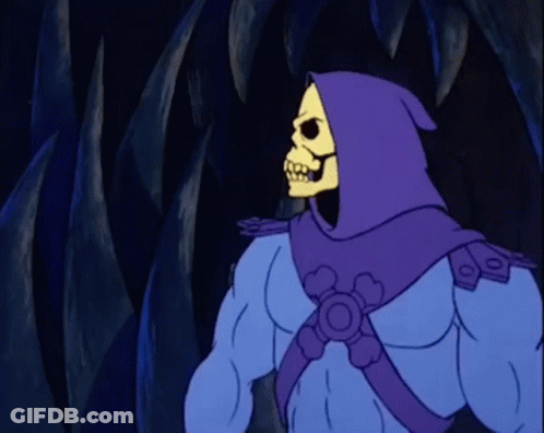 Skeletor In Purple Cape In Cave GIF