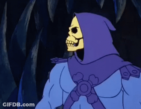 Skeletor In Purple Hood And Blue Outfit GIF