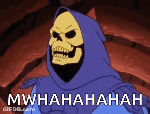 Skeletor In Purple Hood Says Mwhahahahah GIF