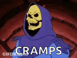 Skeletor In Purple Hooded Robe Says Cramps GIF