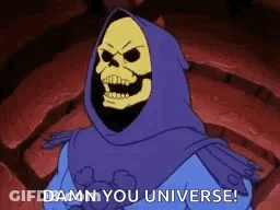 Skeletor Masters Of The Universe In Purple Hood Saying Damn You Universe GIF