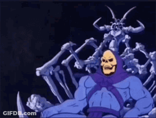 Skeletor Standing Next To Skeleton Statue GIF