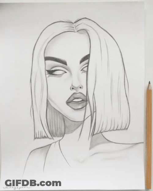 Sketch Of A Beautiful Woman's Face GIF