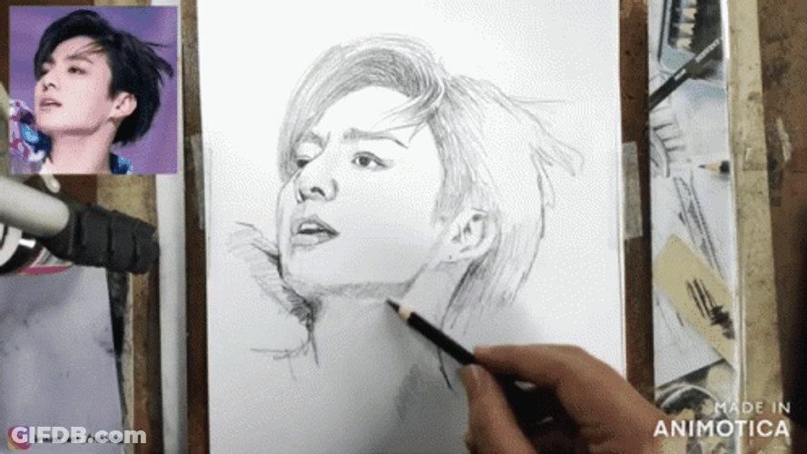 Sketch Of A BTS Member Jungkook GIF