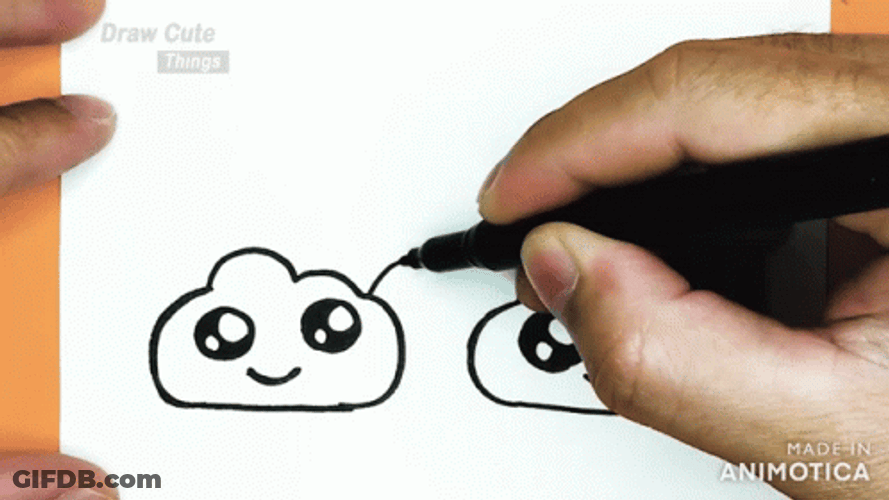Sketch Of Clouds With Eyes GIF