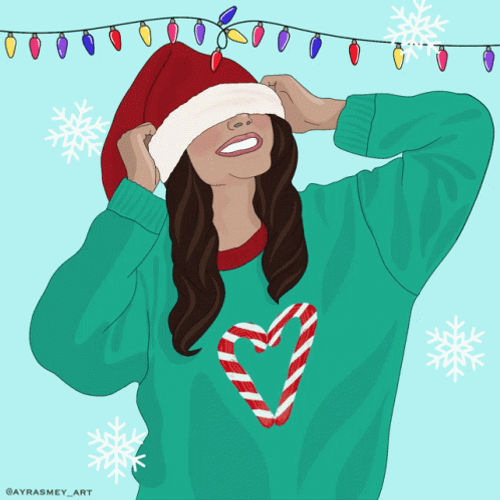 Sketched Lady Wearing Christmas Party Hat GIF